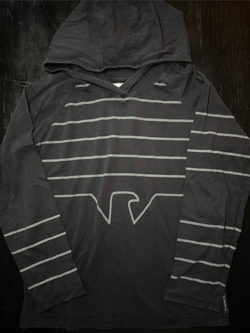 Armani Junior Black Hoodie with Gray Stripes